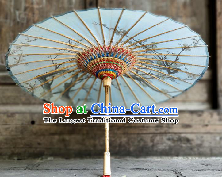 Traditional China Painting Plum Blossom Oil Umbrella Blue Bumbershoot Paper Umbrella Handmade Umbrellas