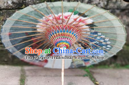 Traditional China Painting Beijing Opera Oil Umbrella Green Paper Umbrella Handmade Umbrellas Artware