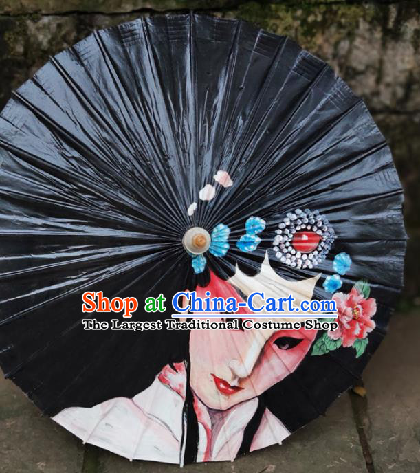 Traditional China Handmade Umbrellas Artware Painting Beijing Opera Umbrella Black Oil Paper Umbrella