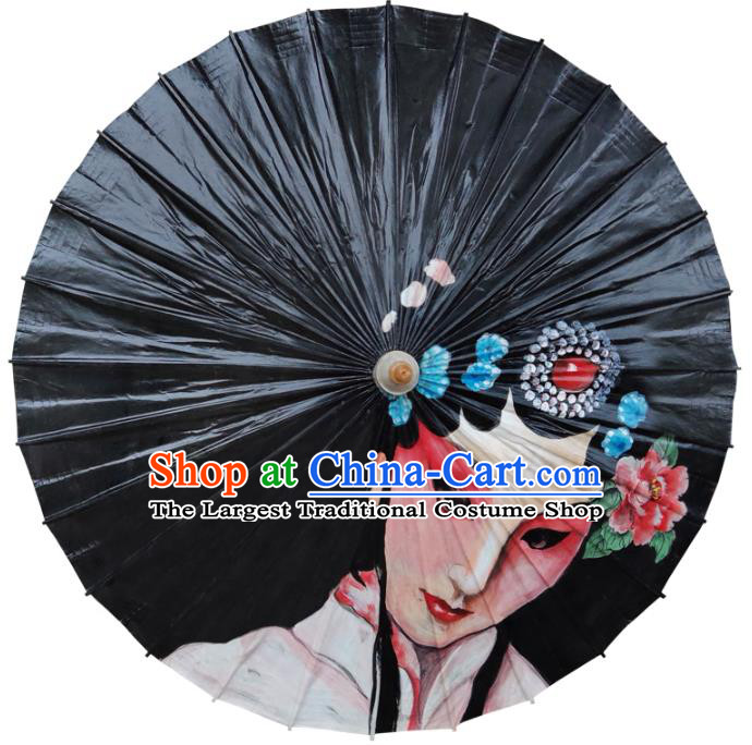 Traditional China Handmade Umbrellas Artware Painting Beijing Opera Umbrella Black Oil Paper Umbrella