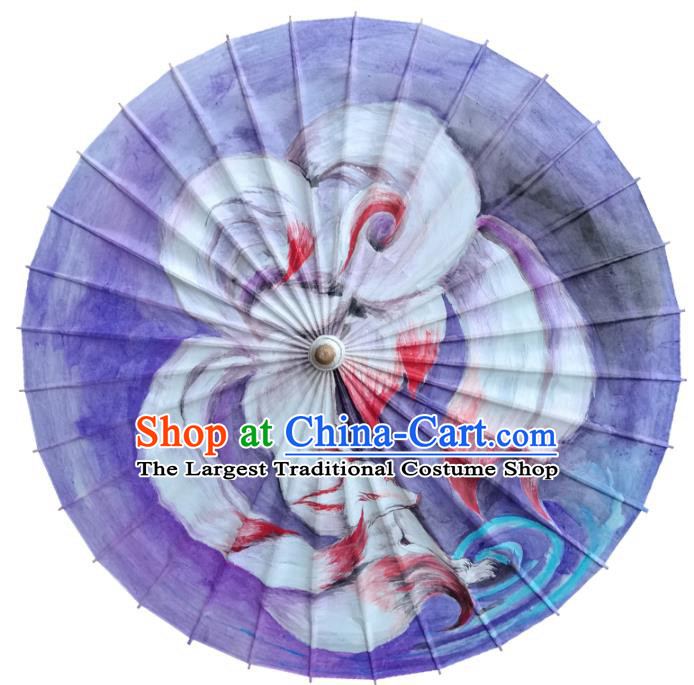 Traditional China Purple Oil Paper Umbrella Handmade Umbrellas Artware Painting Nine Tails Fox Umbrella