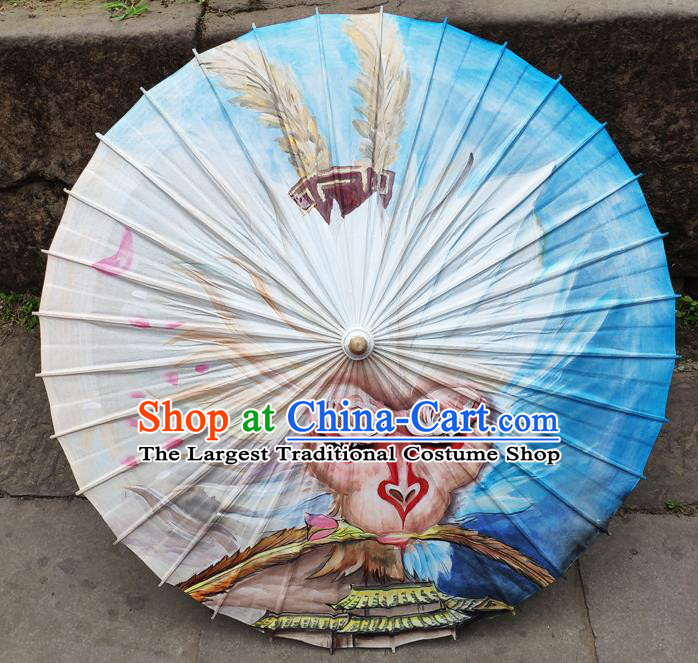 Traditional China Blue Oil Paper Umbrella Handmade Umbrellas Artware Painting Monkey King Umbrella