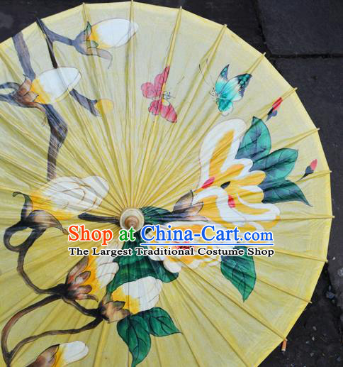 Traditional China Yellow Oil Paper Umbrella Handmade Umbrellas Artware Painting Mangnolia Umbrella