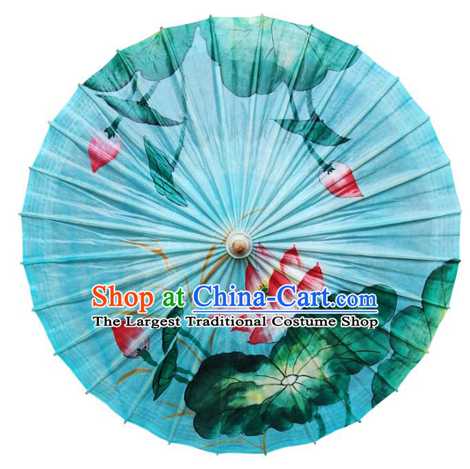 Traditional China Blue Oil Paper Umbrella Handmade Umbrellas Artware Painting Lotus Umbrella