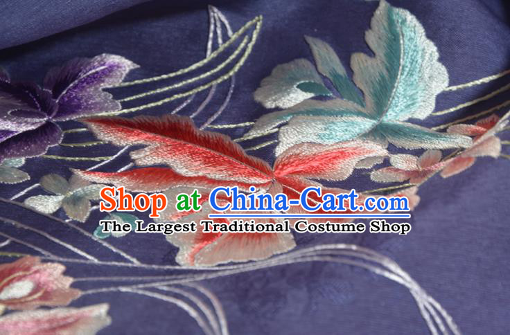 Traditional Korean Hanbok Silk Fabric Handmade Embroidered Orchids Purple Silk