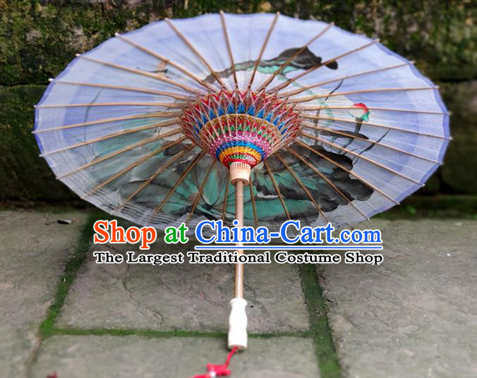 Traditional China Light Purple Oil Paper Umbrella Handmade Umbrellas Artware Ink Painting Lotus Umbrella