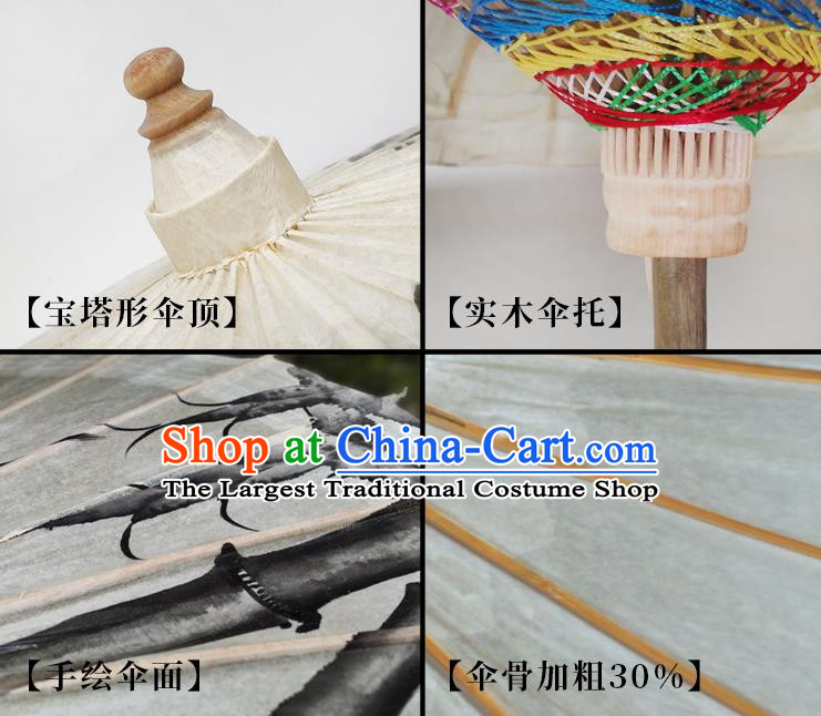 Traditional China White Oil Paper Umbrella Handmade Umbrellas Artware Ink Painting Bamboo Umbrella
