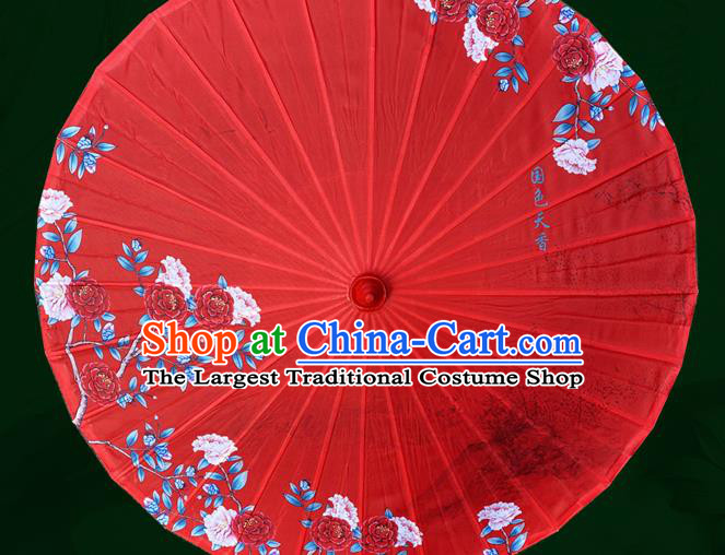 Chinese Wedding Red Umbrellas Traditional Hanfu Silk Umbrella Classical Painting Peony Umbrella