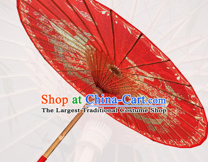 Traditional China Wedding Umbrella Painting Dragon Phoenix Oil Paper Umbrella Handmade Red Umbrellas Artware