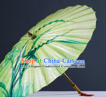 Traditional China Light Green Oil Paper Umbrella Handmade Umbrellas Artware Classical Painting Orchids Paper Umbrella