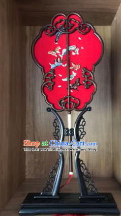 Handmade China Embroidered Red Silk Fan Traditional Wedding Fan Embroidery Butterfly Palace Fan