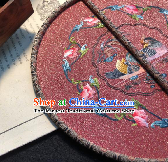 Handmade China Traditional Wedding Circular Fan Embroidery Mandarin Duck Palace Fan Embroidered Pink Silk Fan
