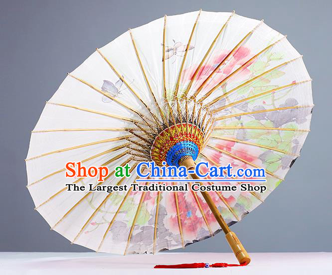 Traditional China Classical Painting Peony Paper Umbrella Handmade Umbrellas Artware White Oil Paper Umbrella