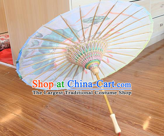 Traditional China Handmade Umbrellas Artware White Oil Paper Umbrella Classical Painting Lotus Paper Umbrella