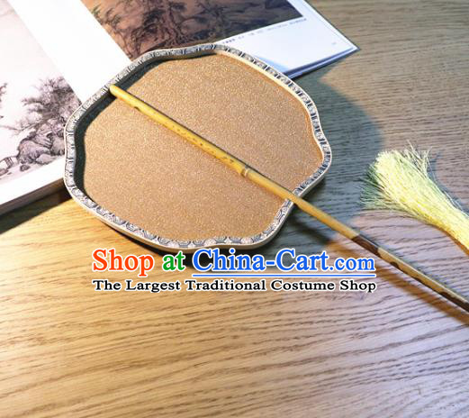Handmade China Traditional Song Dynasty Court Fan Ancient Princess Ginger Silk Fan Classical Palace Fan
