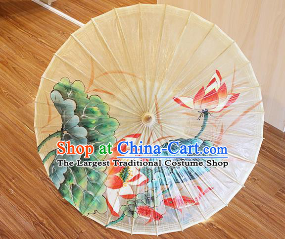 Traditional China White Oil Paper Umbrella Classical Painting Lotus Paper Umbrella Handmade Umbrellas Artware