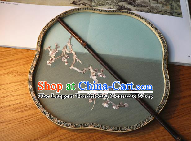 Handmade China Embroidered Green Silk Fan Court Dance Fan Traditional Hanfu Fans Classical Plum Blossom Palace Fan
