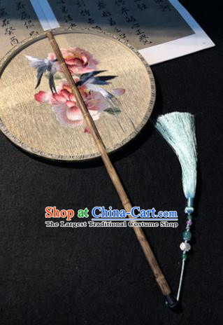 Handmade China Princess Circular Fan Traditional Hanfu Fans Classical Palace Fan Embroidered Peony Silk Fan