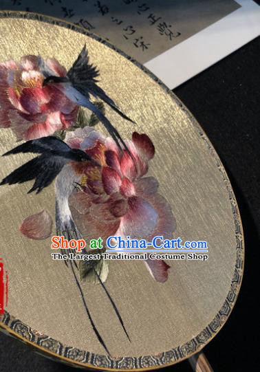 Handmade China Princess Circular Fan Traditional Hanfu Fans Classical Palace Fan Embroidered Peony Silk Fan