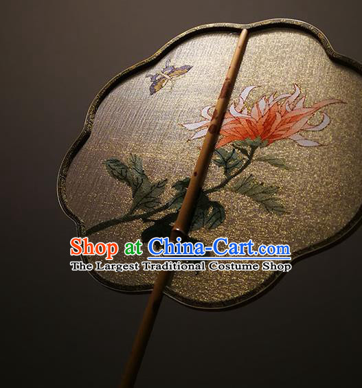 China Classical Chrysanthemum Pattern Palace Fan Handmade Silk Fans Traditional Song Dynasty Hanfu Fan