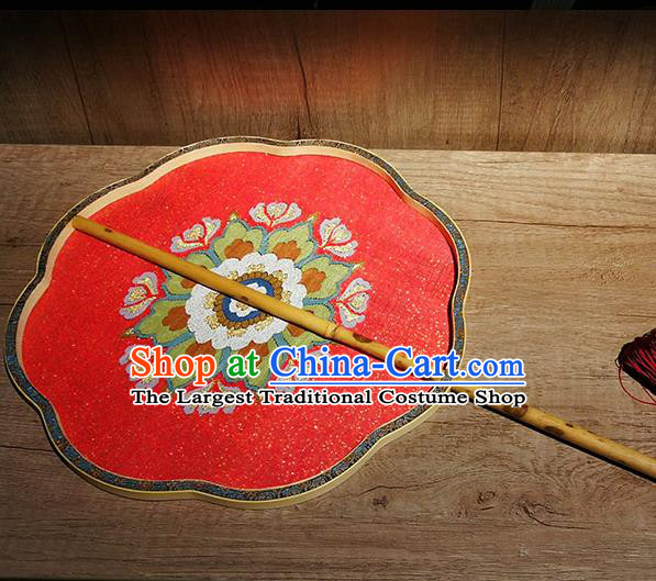 China Handmade Wedding Red Silk Fans Classical Palace Fan Traditional Tang Dynasty Princess Fan