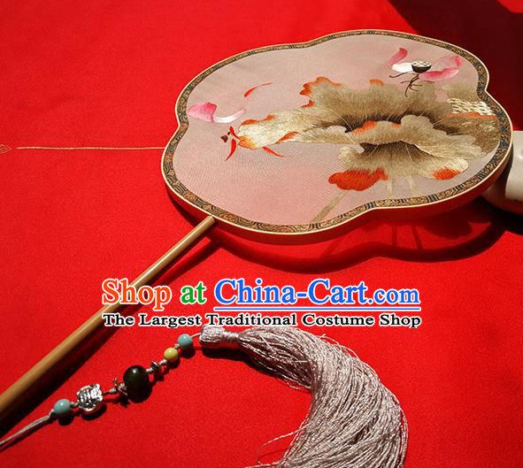 China Handmade Song Dynasty Silk Fans Classical Palace Fan Traditional Embroidered Lotus Fan