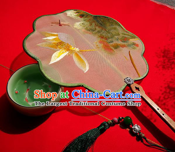China Classical Palace Fan Traditional Embroidered Lotus Fan Handmade Song Dynasty Silk Fans