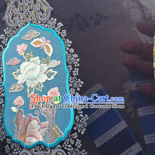 China Handmade Navy Silk Fan Wedding Fan Traditional Hanfu Embroidered Fan Classical Palace Fan