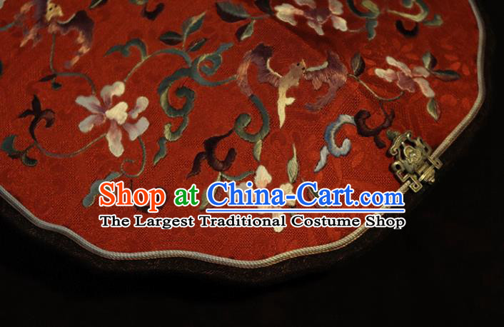 China Embroidered Fan Handmade Red Silk Classical Wedding Palace Fan Traditional Song Dynasty Hanfu Fan