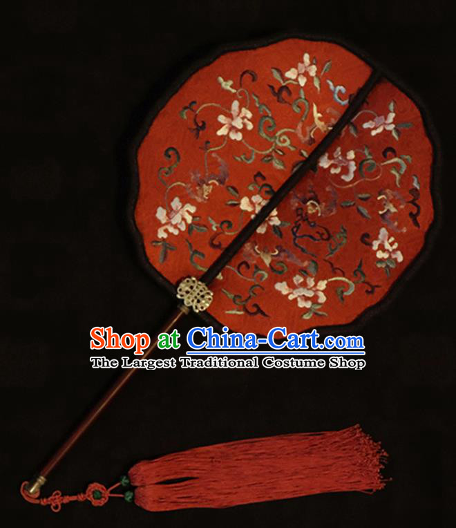 China Embroidered Fan Handmade Red Silk Classical Wedding Palace Fan Traditional Song Dynasty Hanfu Fan