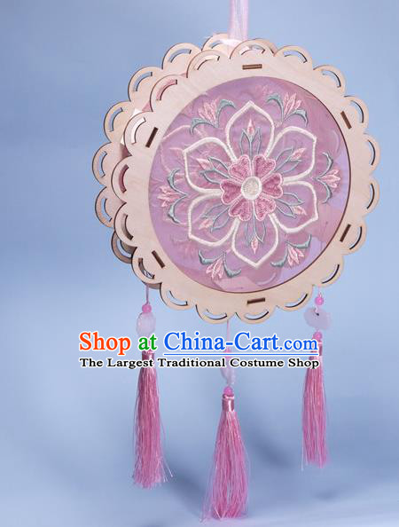 China Embroidered Portable Lantern Embroidery Pink Silk Lamp Handmade Flower Drum Lantern