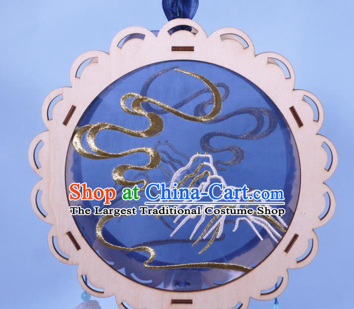 China Handmade New Year Flower Drum Lantern Embroidery Blue Silk Lamp Embroidered Portable Lantern
