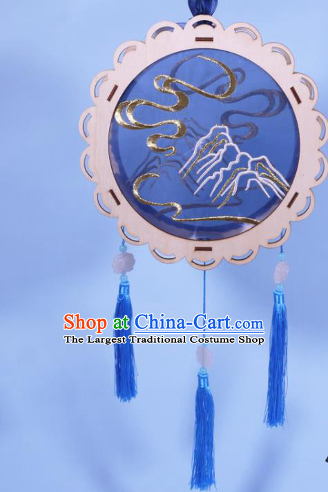China Handmade New Year Flower Drum Lantern Embroidery Blue Silk Lamp Embroidered Portable Lantern
