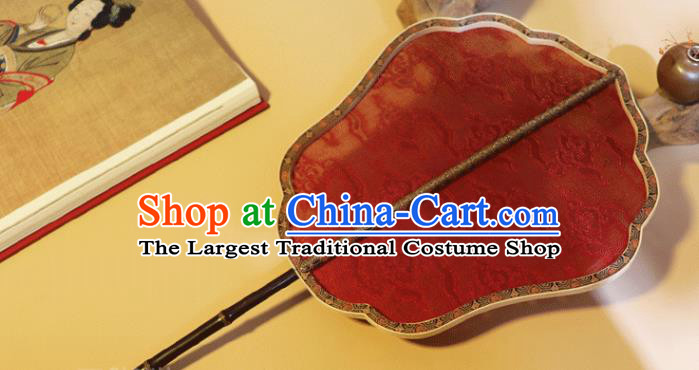 China Handmade Wedding Red Silk Fan Classical Clouds Pattern Palace Fan Traditional Ming Dynasty Hanfu Fan