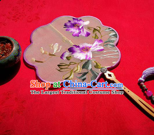 Handmade China Traditional Hanfu Fans Wedding Silk Fan Embroidered Purple Flower Fan Classical Palace Fan