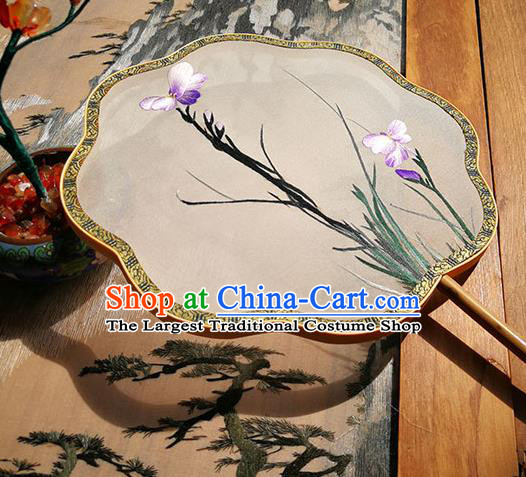 Handmade China Embroidered Orchids Fan Classical Palace Fan Traditional Hanfu Fans Wedding Silk Fan