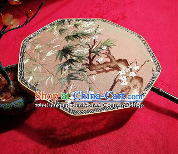 Handmade China Traditional Hanfu Silk Fan Classical Palace Fan Embroidered Plum Bamboo Fan