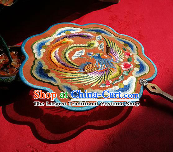 Handmade China Wedding Fan Embroidered Phoenix Fan Traditional Palace Fan Hanfu Silk Fan