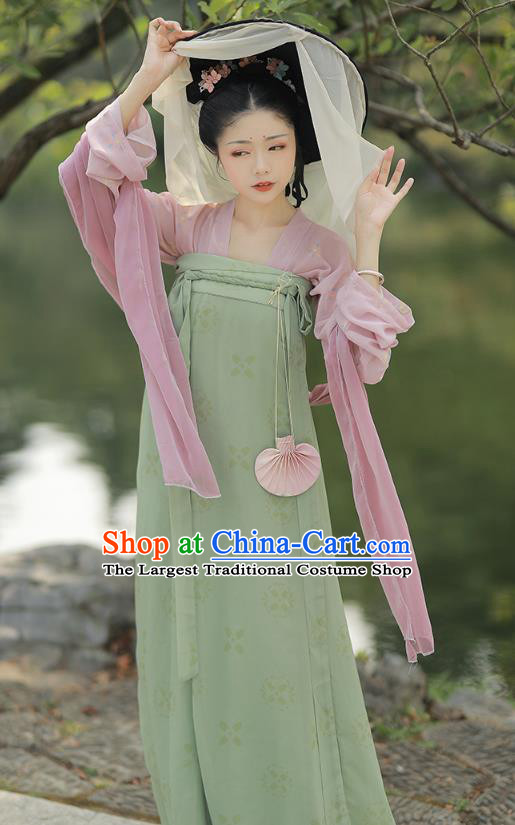 China Traditional Tang Dynasty Village Girl Historical Costume Ancient Country Lady Hanfu Clothing