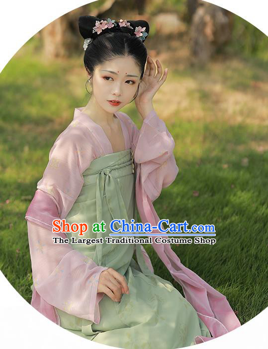 China Traditional Tang Dynasty Village Girl Historical Costume Ancient Country Lady Hanfu Clothing