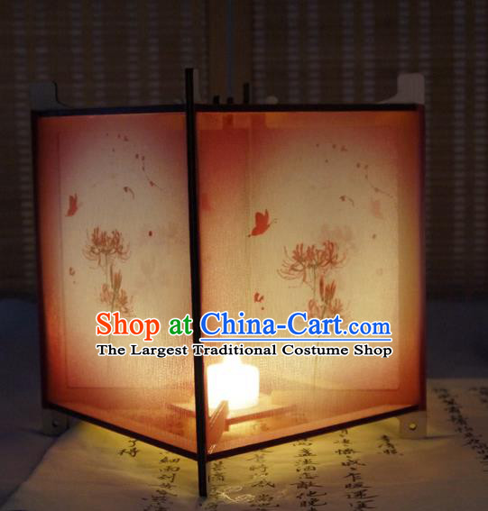 China Handmade Printing Red Spider Lily Desk Lamp Red Chiffon Palace Lantern Traditional New Year Lantern