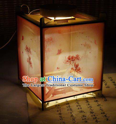 China Handmade Printing Red Spider Lily Desk Lamp Red Chiffon Palace Lantern Traditional New Year Lantern