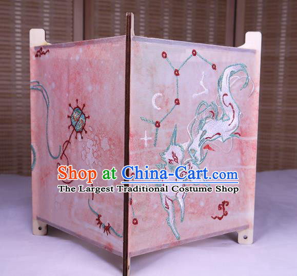 China Classical Palace Lantern Traditional Spring Festival Pink Silk Lanterns Handmade Embroidered Nine Tails Fox Portable Lamp