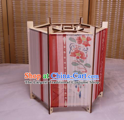 China Classical Hexagon Palace Lantern Traditional Printing Silk Lanterns Handmade Portable Lamp