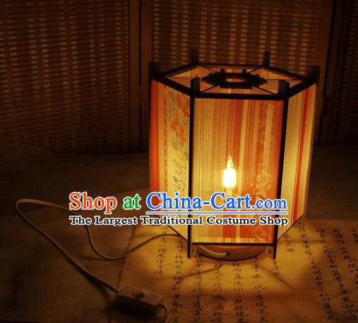 China Classical Hexagon Palace Lantern Traditional Printing Silk Lanterns Handmade Portable Lamp