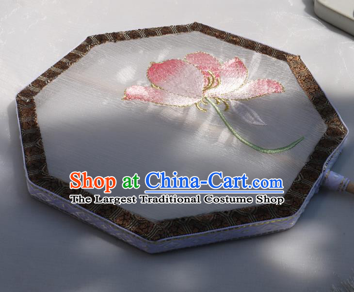 China Classical Silk Fan Traditional Hanfu Octagon Fan Handmade Embroidered Lotus Palace Fan