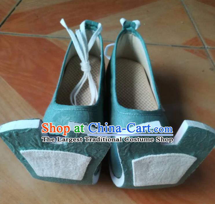 China Traditional Han Dynasty Court Shoes Classical Wedding Shoes Princess Green Cloth Shoes