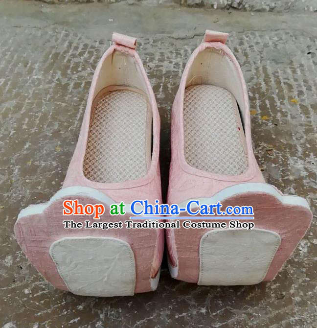China Classical Wedding Shoes Princess Pink Flax Shoes Traditional Han Dynasty Court Shoes