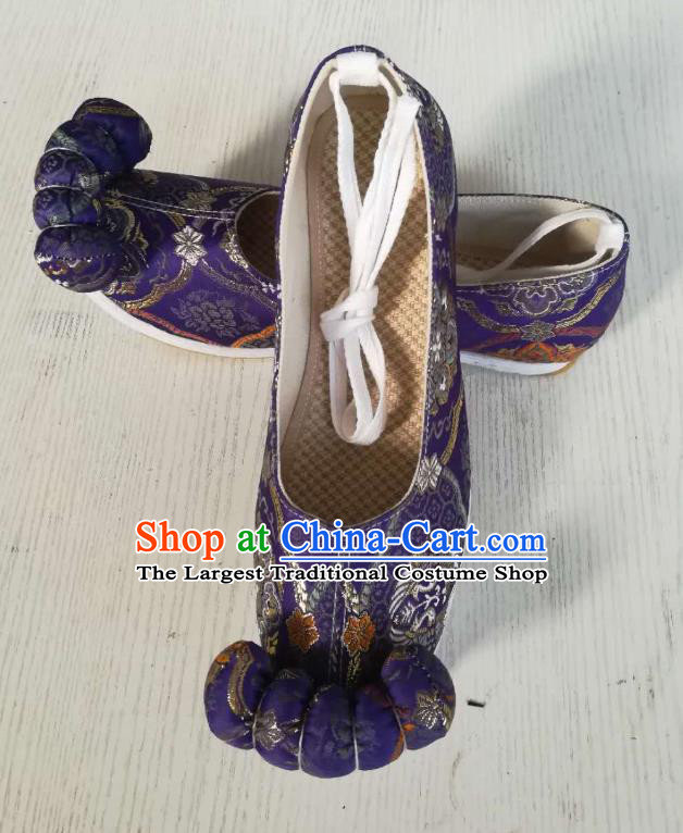 China Traditional Song Dynasty Hanfu Shoes Ancient Princess Shoes Classical Purple Brocade Shoes