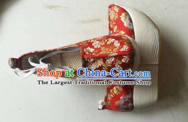 China Handmade Hanfu Shoes Red Brocade Shoes Traditional Ming Dynasty Princess Shoes Wedding Shoes